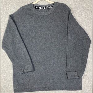 River Stone wool blend sweater XL ribbed soft heavy weight split side hems